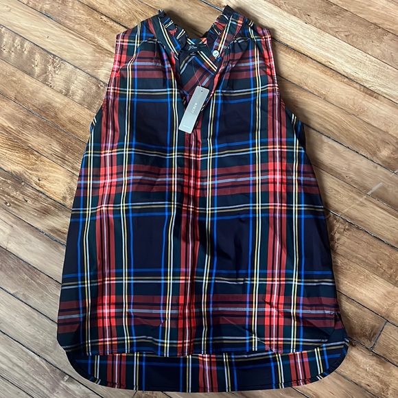 J Crew Plaid Tank NWT holiday 2018 ruffle - Picture 1 of 4